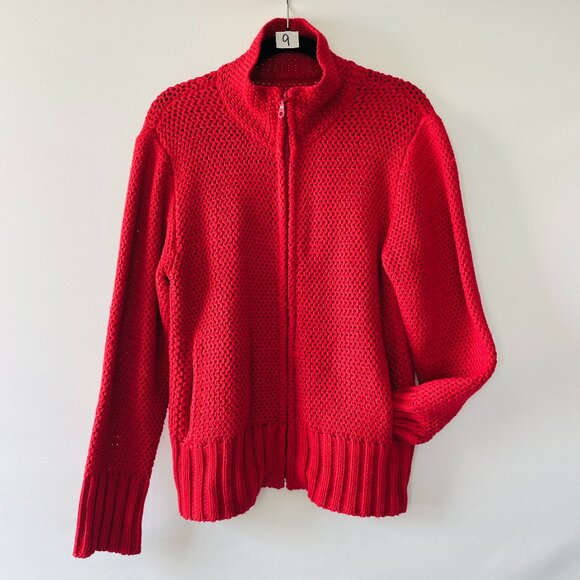 Chico's Design Y2K Womens Red Chunky Knit Full Zip Cardigan Sweater Size 2 US L - Picture 1 of 6